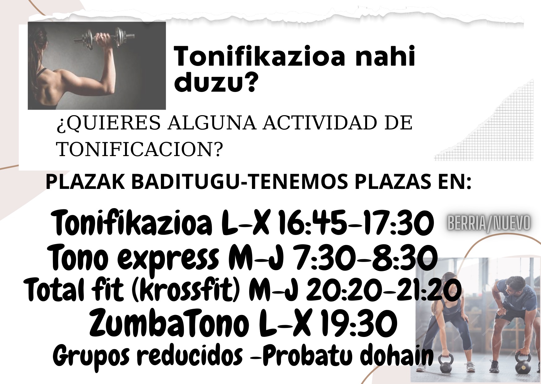 QUIERES ALGUNA ACTIVIDADE DE TONIFICACION?